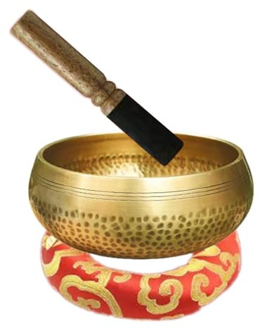 TTETTZ Tibetisches Klangschalen-Set aus Kupfer für Meditation mit Holzstab und Kissen, 15.5 cm