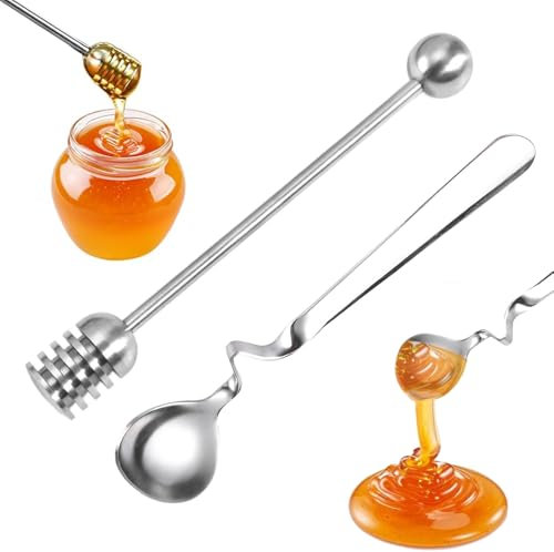 Yuiturt 2 Stück Honiglöffel Jamlöffel, Edelstahl Hängender Marmeladenlöffel Honig und Sirup Dipper Stick für Marmelade, Joghurt, Honig, Sirup