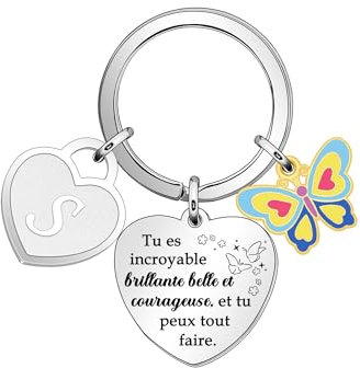 Astellea Inspirante Initiale Porte-clés pour Fille Femme, Papillon Lettre Porte-clés pour Ami Sœur Fille Nièce Cadeau D'encouragement Cadeau Noël D'anniversaire (S)