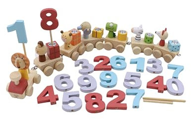 Woodily Wooden Toys - Geburtstagszug Holzeisenbahn Spielzeug ab 1-99 Jahr Geburtstagskerzen Junge Mädchen Geburtstagsteller Geburtstagskranz Geburtstagsring Nachhaltig Montessori Geburtstagsgeschenk