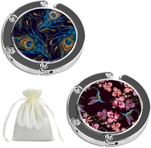 Volnamal Foldable Storage Table Purse Hook for Table Handbag Hanger Table Purse Hanger for Table Women's Bag Table Purse Bracket Set of 2 Embroidery (Embroidery)