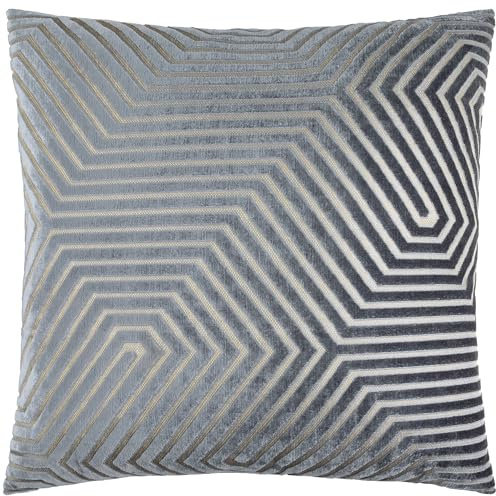 Paoletti Evoke Samtkissen mit Polyesterfüllung – Luxuriöses dekoratives quadratisches Kissen mit Chevron-Muster und Füllung (Holzkohle – 55x55cm)
