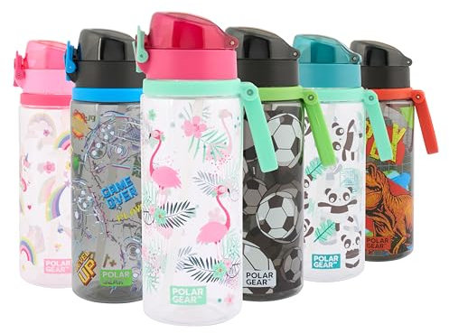 Polar Gear Aqua Flip 650ml Kids Water Bottles with Straw & Soft Spout - BPA-Free Kids Water Bottle with Straw & Push Button Lock Cap - Leakproof Drinks Canteen for Boys and Girls with Carry Strap