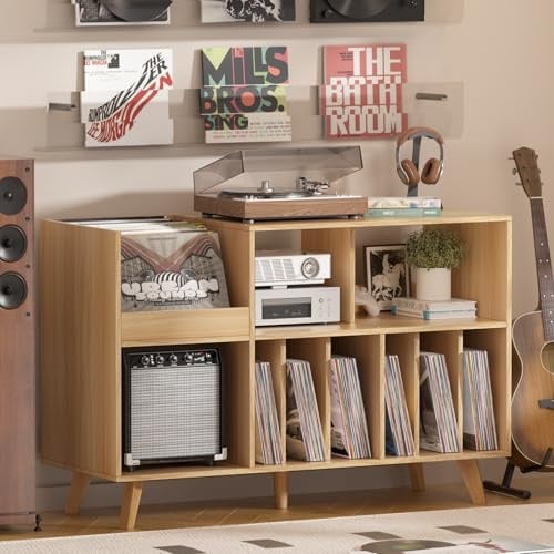 Großer Plattenständer mit Aufbewahrung,Plattenspieler-Ständer mit Ablage,Vinylplatten-Halterung mit Präsentationsfläche,Plattenständer für bis zu 450 Alben, Plattenregal für Musikzimmer und Wohnzimmer
