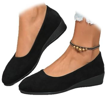 Women's Comfortable Arch Support Wedge Slip-On Shoes, Lightweight Leather Shoes Low Heel Wedge Casual Work Ballerina Court Shoes