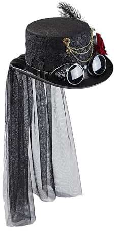 Generisch Steampunk Hut Herren Gothic Stil,Damen Hut im Viktorianischen Stil | Verkleidungskopfschmuck mit Abnehmbarer Rose und Gogelkette für Herren Filmrequisiten Cosplay Halloween Party