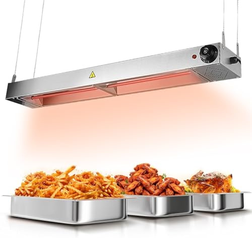 VFDZ Wärmebrücke Küche Gastro, Edelstahl Wärmelampe für Speisen(1Stk,90cm) | Speisenwärmer Lampe, Hängende Lebensmittel Wärmelampe Buffet mit Temperatureinstellknopf für Küche, Buffets, Hotel