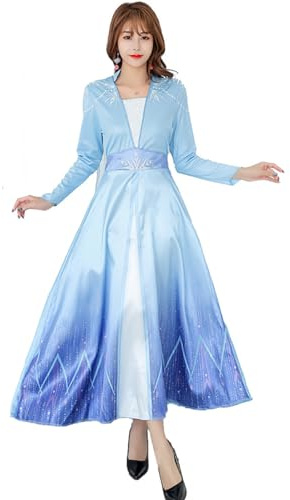 AYIMEIS Damen Elsa 2 Prinzessin Kleid mit Perücke Schneekönigin Verkleidung Prinzessin Elsa Cosplay Kostüm Weihnachten Halloween Karneval Party Bühnenauftritt Kostüm für Erwachsene