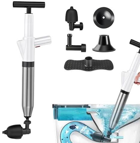 Deboucheur WC Puissant, Professionnel Deboucheur Toilette Avec BaromèTre, Pompe Deboucheur Canalisation avec Différentes Quatre Ventouses pour Toilettes, Lavabos, Siphons de Sol, Obstruction de Tuyaux