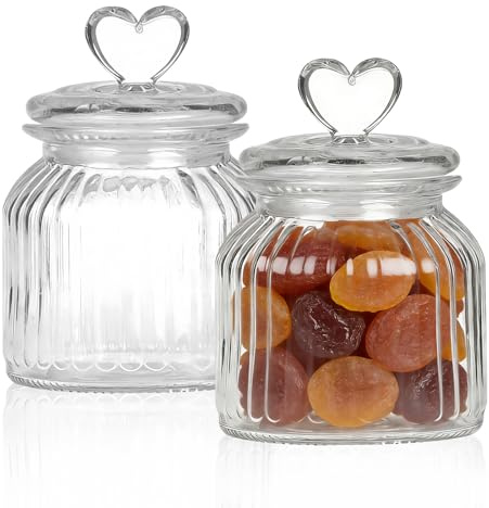 Tmefoy Vorratsdosen Glas 2er Set 650ml Luftdicht mit Herz Deckel, Aufbewahrungsgläser für Küche Lebensmittel Getreide Nüsse Candy Bar, Bonbonglas Deko Behälter