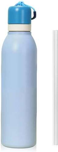 24oz Insulated Water Bottle with Straw & Strap, Stainless Steel Double Wall Vacuum Flask, Reusable Thermal Flask for Keeps 24H Cold/12H Hot, Leakproof BPA-Free for Travel, Gym, Hiking (Light Blue)