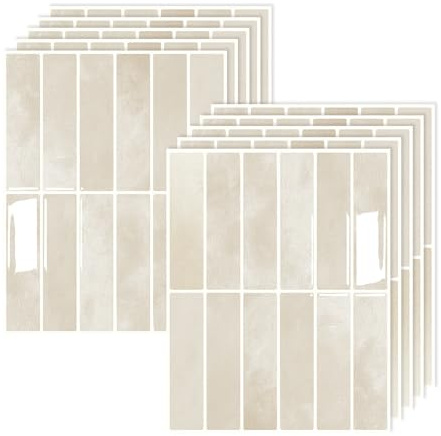JurciCat 10 Piezas Azulejos Adhesivos Cocina Baño Adhesivos 3DAzulejos Removibles Impermeables Para Baño Cocina Decoración De Paredes y El Hogar (22.9 X 29 Cm)(Beige-A)