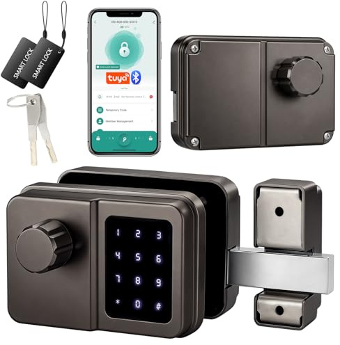 SEPOX Serrure Connectée Bluetooth Porte D’Entrée, Digicode, Clavier Tactile, Tuya, Sans Clé, Style Rétro, Pour Maison Appartement Bureau (Gris Anthracite, Unité Unique)