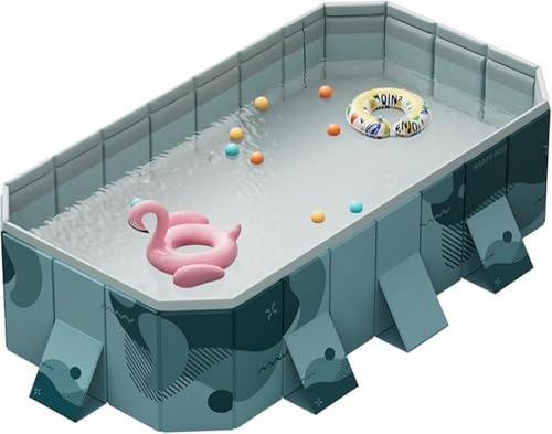Foldable Swimming Pool - Hard Plastic Shell Collapsible Rectangle Paddling Pool for Adults & Family, Perfect for Backyard Use