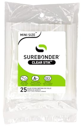 Surebonder All Purpose Mini-Size Hot Glue Sticks for Crafts, Repairs & DIY Projects - 4-Inch Length 0.27 Inch Diameter, 25 Pack, Clear