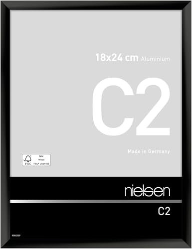 nielsen Bilderrahmen, 18 x 24 cm, Aluminium, Schwarz glanz, Fotorahmen zum Auftstellen und Aufhängen im Hoch- & Querformat, Echtglas, C2