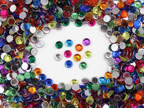 Allstarco 7mm (9/32) SS34 Assorted Round Acrylic Rhinestones, 300 PCS | Flat Back Craft Gems, lightweight design, vivid color and sparkle for costumes, cosplay, displays, cards and DIY crafts