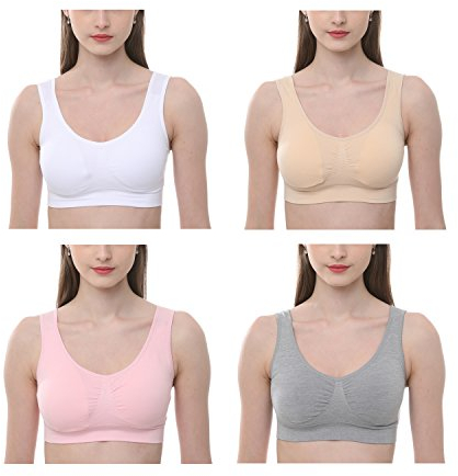 JOJOANS 4er-Pack BH Bralette Die ultimative Komfort-BH gepolstert-Nahtlose Unterstützung Komfort Sport Stretch Aktion Freizeit Hochwertige Unterwäsche, White Nude Pink Light-grey, S