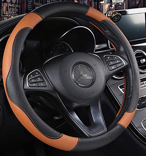 Istn Unisex Sport Stil Kontrast Farbe rutschfeste Schweiß gute atmungsaktive PU Kunstleder 38 cm Auto Lenkrad Abdeckung Orange