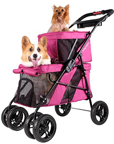 Ibiyaya Doppel-Haustierbuggy für Hunde und Katzen, ideal für Doppel- oder mehrere Haustiere.