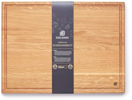 Edeldings Schneide- und Servierbrett aus hochwertiger Eiche 30 х 20 cm groß mit Saftrille | Antibakterielles Küchenbrett aus Europa | Servierbrett, Frühstücksbrett, Holzbrett aus massiv Holz