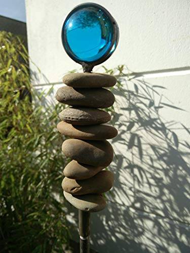 Zen Man Edelrost GartenStecker GartenGlaskugel Glasdeko Rost Gartenfigure Beetstecker Blau 115 * 3.5 * 3.5 cm 101567