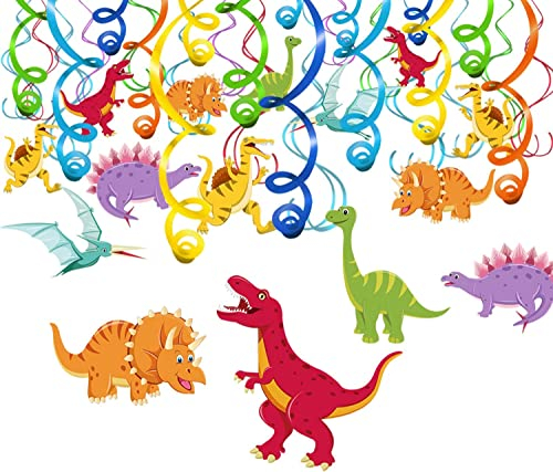 HOWAF Dino Geburtstag Deko, Dinosaurier Party Hängend Wirbel Dekoration, 30 Stück Dino Deckenhänger Spiral Girlande, Dino Deko Kindergeburtstag Deko für Jungen Kinder Babyparty