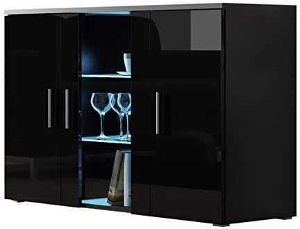 Mirjan24 Kommode Soho S7, Highboard, Anrichte, Mehrzweckschrank, Farbauswahl, Sideboard, Wohnzimmerschrank, Schrank, Wohnzimmer (Schwarz/Schwarz Hochglanz, ohne Beleuchtung)
