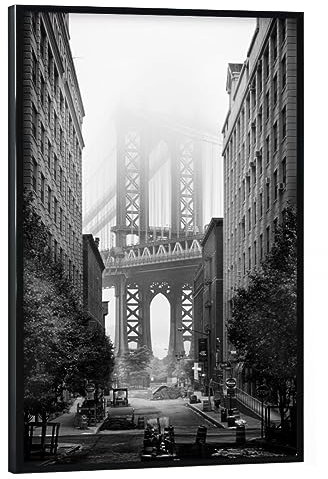 artboxONE Poster mit schwarzem Rahmen 45x30 cm New York NYC Städte Manhattan Bridge - Bild New York Brooklyn Manhattan