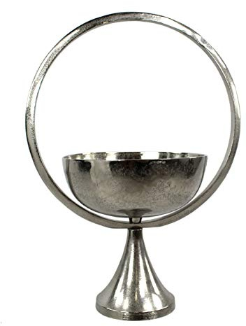 DARO DEKO Metall Schüssel auf Fuß mit Bogen Silber glänzend 32 x 46cm