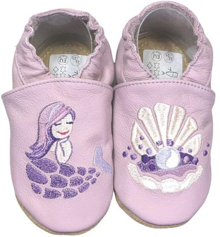 HOBEA-Germany Kitaschuhe Safestep, Kinderhausschuhe, Lederschuhe (Meerjungfrau lila, 28/29)