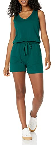Amazon Essentials Damen Studio-Frottee-Strampler, Dunkelgrün, S