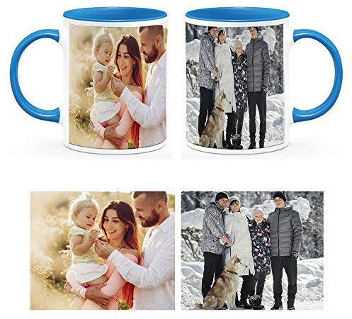 Personalised with Two Photos/Multi Photo Printed Collage Mug, Novelty, Ceramic Blue Inside Colour Mug, Memorable Gift Ideas for Family, Friends, Birthday, Any Special Occasion. (2 Photos)