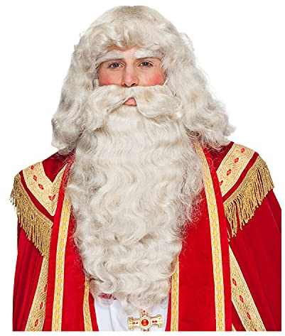 PAPSTAR NEU Perücke Herren Nikolaus Weihnachtsmann, Santa Claus, Set 3tlg. Perücke, Bart und Augenbrauen, Elfenbein - mit Haarnetz