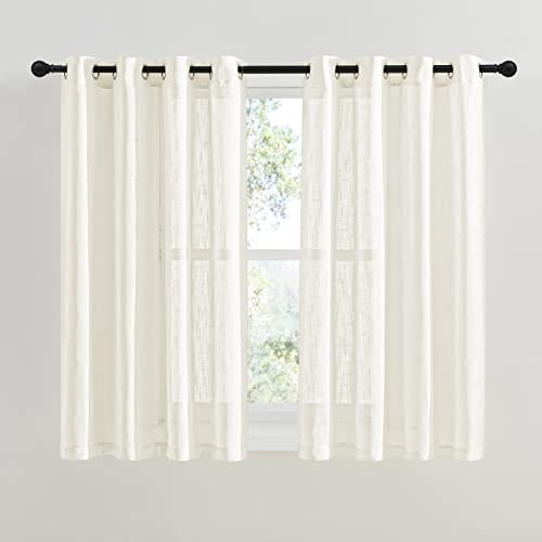 PONY DANCE Vorhänge im Landhausstil Leinenoptik Gardinen für Küche Deko Vorhang Halbtransparent Dunkelgrau Fenstergardinen, 2er Set H 137 x B 132 cm, Hellbeige