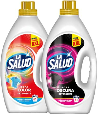 Pack Lessive La Salud Linge Foncé et Linge Couleur 8L | 2 Bidons de 4L | Gel Lessive Liquide pour Machine à Laver | Vêtements Noirs, Foncés et de Couleur