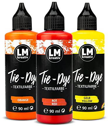 Tie - Dye Kreativ Textifarbe 3er Set - Summer Vibes - 3 x 90 ml Textilfarbe für Batik oder Airbrush. Auch als Textil Sprühfarbe oder DIY Bartikfabe Set nutzbar. Die Textilfarbe zum Batiken.
