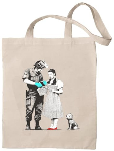 rainUP Banksy wiederverwendbare Tragetasche aus Baumwolle, Umhängetasche, 100 % ökologische Baumwolle, Dorothy, 37 x 41 cm