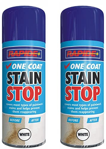 HitlineUK Stain Blocker Spray Paint White 400ml, Damp Proof Paint Stain Stop, Seals in One Coat for Brick, Concrete, Cement and Plaster Walls, Damp Seal (2 Cans)