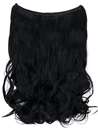 CAISHA 50cm 1 Tresse Extension mit Gummiband Extensions Haarverlängerung Haarteil Leicht Gewellt Schwarz E101-1