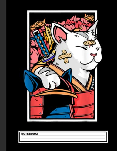 Japanese Art Cat Samurai Ninja Katana Warrior Kendo Sword Notebook: Cute cat lined pages, kids cats composition book, Notebook Journal for Teens Kids ... Back to School... 8.5x11 inches, 120 pages