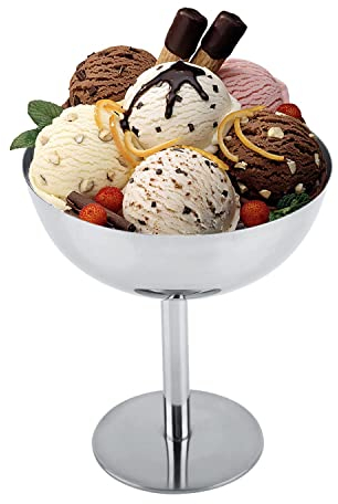 Hapivida Eisbecher, Dia 10cm 200ml Edelstahl Eisbecher Eispokal EIS Becher Dessertschalen mit Fuß, Dessertgläser für Eiscreme Obst Cocktails Salat Joghurt und Fruchtpudding (Tall)