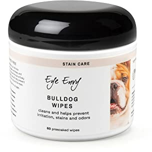 Eye Envy Bulldog Wrinkle Wipes | Wrinkle Wipes for French Bulldog, Pug, English Bulldog | Cleans Wrinkles, Bulldog Tail Pockets | Removes stains and odours | Natural, fragrance free wipes | 60 count