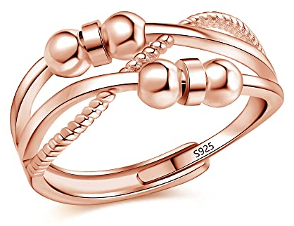 Zolkamery Silber Anxiety Rings, 925 Sterling Silber Angst Ringe, Offen Einstellbar Anti-Angst Dekompressionsringe, Unendlichkeit Spinner Fidget Ringe Rosegold, Unisex Stressringe für Anxiety Damen