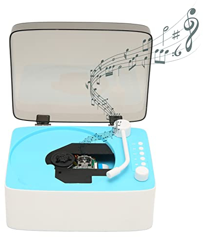 Tragbarer CD Player mit BT, Musik Player, Klassischer Retro Grammophon Lautsprecher für Wohnzimmer, Esszimmer, Schlafzimmer (Himmelblau)