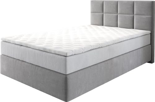 DELIFE Boxspringbett Dream-Fine Mikrofaser Grau 120x200 cm mit TFK Matratze und Visco Topper