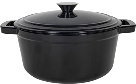 Spetebo Gusseisen Bräter schwarz emailliert - 4,5 Liter/Ø 24 cm - Massive Eisen Kasserolle mit Griffen - Topf für Grill Ofen Herd Schmortopf Kochtopf eingebrannt lebensmittelecht