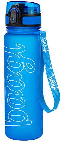 Baagl Tritan Water Bottle, Leakproof One Click Flip Lid 500ml Drink Bottle, Reusable with Scale, Daily Drinking Bottle with Strap for Kids, Children, School, Sport Blue