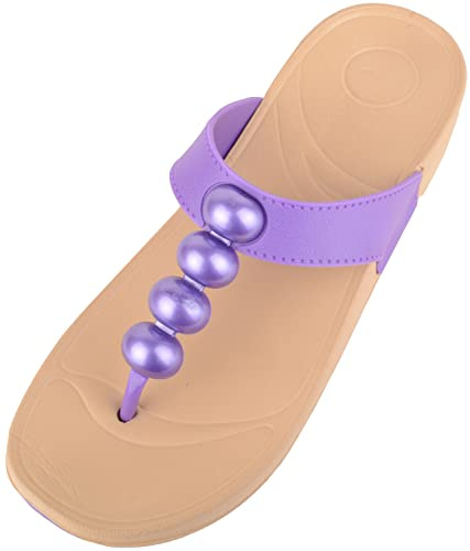 Absolute Footwear Sandali da donna facili da infilare in rilievo con punta a cuneo e punta estiva per le vacanze, Viola, 37 EU
