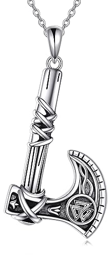 VONALA Viking Axe Necklace 925 Sterling Silver Battle Axe Pendant Necklace Nordic Runic Talisman Amulet Jewellery Birthday Gifts for Men Women Teens Girls Unisex